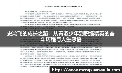 史鸿飞的成长之路：从青涩少年到职场精英的奋斗历程与人生感悟
